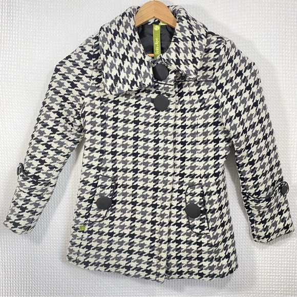 Soia & Kyo Wool Blend Houndstooth Coat Ivory Black And Grey Women's Size Large - Picture 1 of 12